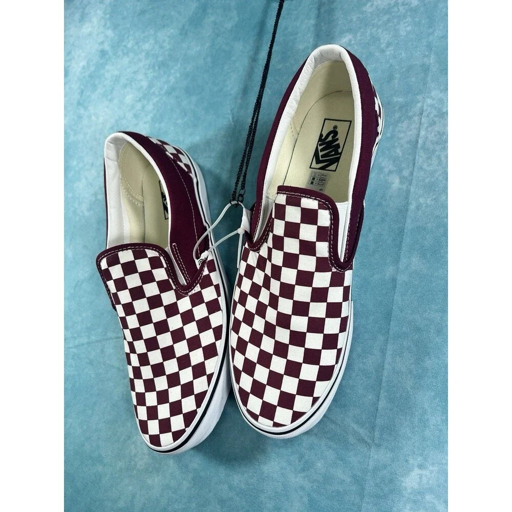VANS Classic Slip-On Checkerboard Canvas Burgundy/White Men's US 11.5